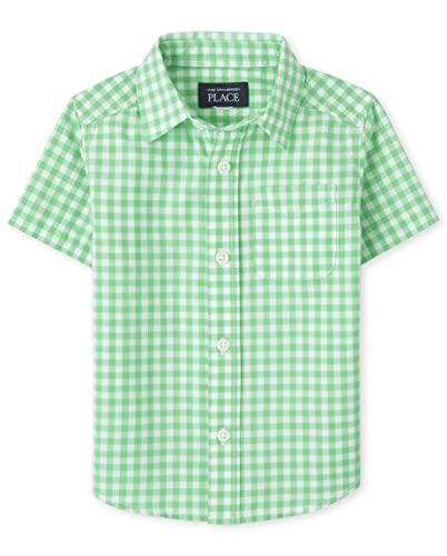 0195935286626 - THE CHILDRENS PLACE BABY TODDLER BOYS SHORT SLEEVES COTTON POPLIN BUTTON DOWN SHIRT, SWEET PEA GINGHAM, 6-9 MONTHS
