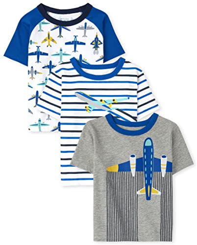 0195935286947 - THE CHILDRENS PLACE BABY TODDLER BOYS BASIC SHORT SLEEVE SHIRT MULITPACKS, PLANE GRAPHIC-3 PACK, 12-18 MONTHS