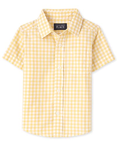 0195935288026 - THE CHILDRENS PLACE BABY TODDLER BOYS SHORT SLEEVES COTTON POPLIN BUTTON DOWN SHIRT, BANANA GINGHAM, 6-9 MONTHS