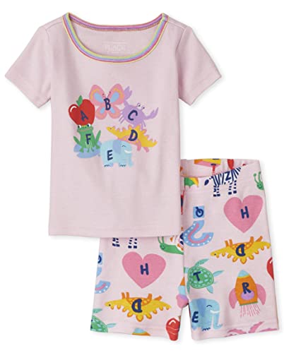 0195935291606 - THE CHILDRENS PLACE BABY TODDLER GIRLS SLEEVE TOP AND SHORTS SNUG FIT COTTON 2 PIECE PAJAMA SETS, ALPHABET, 18-24 MONTHS