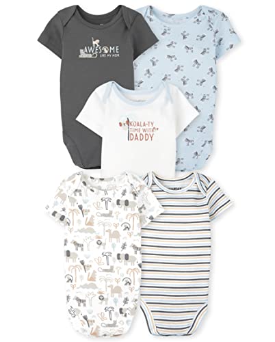 0195935305860 - THE CHILDRENS PLACE UNISEX BABY SHORT SLEEVE 100% COTTON ONESIE BODYSUITS, ANIMAL/MOM/DAD-5 PACK, UPTO7LBS