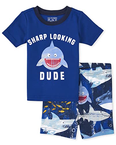 0195935306621 - THE CHILDRENS PLACE BABY TODDLER BOYS SLEEVE TOP AND SHORTS SNUG FIT COTTON 2 PIECE PAJAMA SETS, SHARK, 0-3 MONTHS