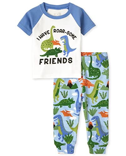 0195935307512 - THE CHILDRENS PLACE BABY TODDLER BOYS SHORT SLEEVE TOP AND PANTS SNUG FIT COTTON 2 PIECE PAJAMA SETS, DINO, 3T