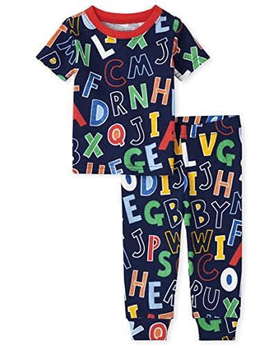 0195935307581 - THE CHILDRENS PLACE UNISEX BABY AND TODDLER SHORT SLEEVE TOP AND PANTS SNUG FIT COTTON 2 PIECE PAJAMA SETS, ALPHABET PRINT, 0-3 MONTHS