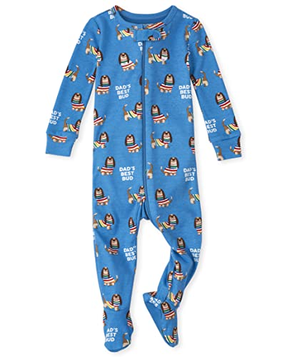 0195935313438 - THE CHILDRENS PLACE BABY AND TODDLER BOY SNUG FIT COTTON ZIP-FRONT ONE PIECE FOOTED PAJAMA, DADS BEST BUD, 6-9 MONTHS