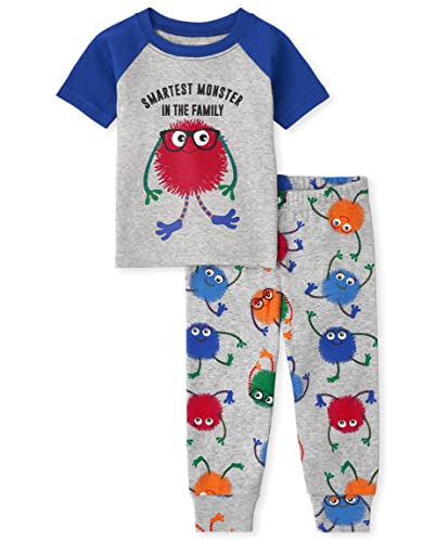 0195935316958 - THE CHILDRENS PLACE BABY TODDLER BOYS SHORT SLEEVE TOP AND PANTS SNUG FIT COTTON 2 PIECE PAJAMA SETS, SMARTEST MONSTER, 0-3 MONTHS