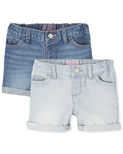 0195935328326 - THE CHILDRENS PLACE BABY AND TODDLER GIRLS ROLL CUFF DENIM MIDI SHORTS, BECCA WASH-2 PACK, 12-18 MONTHS