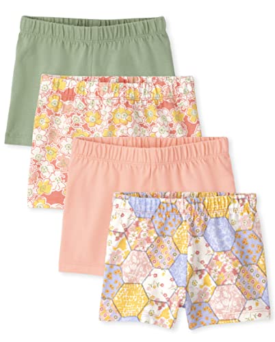 0195935349079 - THE CHILDRENS PLACE BABY TODDLER GIRLS PRINT SHORTS, PEACH SACHET-4 PACK, 3T