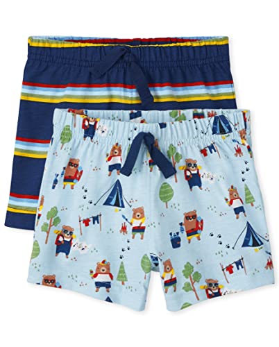 0195935502009 - THE CHILDRENS PLACE 2 PACK BABY BOYS SHORTS, BEAR/STRIPE, 3-6 MONTHS