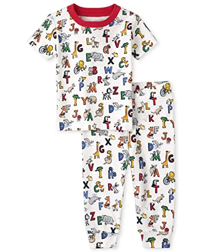 0195935504249 - THE CHILDRENS PLACE UNISEX BABY AND TODDLER SHORT SLEEVE TOP AND PANTS SNUG FIT 100% COTTON 2 PIECE PAJAMA SETS, ALPHABET, 2T