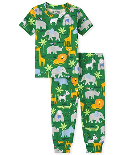 0195935504355 - THE CHILDRENS PLACE UNISEX BABY AND TODDLER SHORT SLEEVE TOP AND PANTS SNUG FIT 100% COTTON 2 PIECE PAJAMA SETS, ANIMAL, 4T