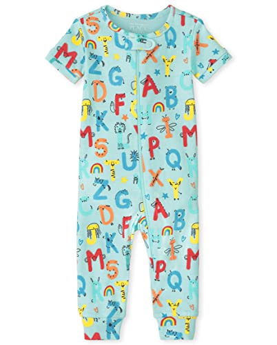 0195935505857 - THE CHILDRENS PLACE BABY TODDLER UNISEX SNUG FIT 100% COTTON ZIP-FRONT ONE PIECE FOOTED PAJAMA, ALPHABET, 3-6 MONTHS