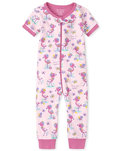 0195935520102 - THE CHILDRENS PLACE SINGLE BABY TODDLER GIRLS SNUG FIT 100% COTTON ZIP-FRONT ONE PIECE FOOTED PAJAMA, FLAMINGO, 6-9 MONTHS