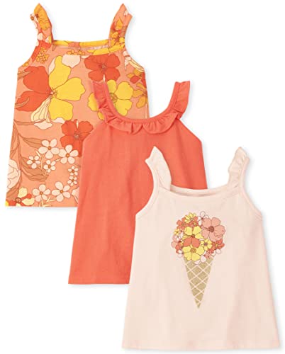 0195935543422 - THE CHILDRENS PLACE BABY AND TODDLER GIRLS SLEEVELESS RUFFLE TANK TOP, FLORAL ICE CREAM/ROSE QUARTZ/DESERT FLOWER-3 PACK, 4T