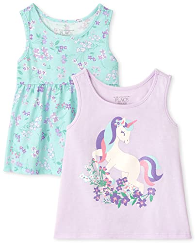 0195935543484 - THE CHILDRENS PLACE BABY GIRLS THE CHILDRENS PLACE AND TODDLER SLEEVELESS FASHION TANK TOP SHIRT, UNICORN/AZUREOUS-2 PACK, 4T US