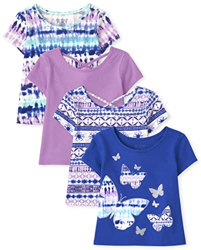 0195935545235 - THE CHILDRENS PLACE BABY AND TODDLER GIRLS SHORT SLEEVE FASHION TOP, PATTERNS/BUTTERFLIES/FROZEN DYE/ELECTRIC VIOLET-4 PACK, 5T