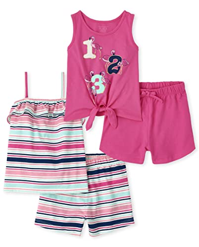 0195935560542 - THE CHILDRENS PLACE BABY GIRLS THE CHILDRENS PLACE AND TODDLER SLEEVELESS TANK TOP SHORTS SET SHIRT, STRIPES/ FLAMINGOES, 18-24 MONTHS US