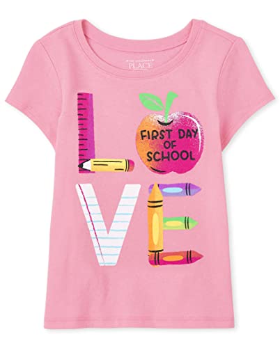 0195935594479 - THE CHILDRENS PLACE BABY AND TODDLER GIRLS SHORT SLEEVE GRAPHIC T-SHIRT, LOVE SCHOOL, 5T