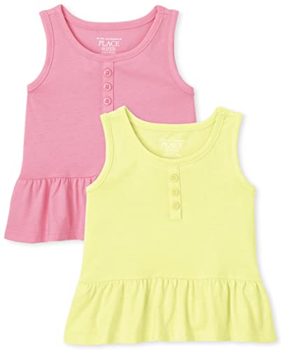 0195935596732 - THE CHILDRENS PLACE BABY AND TODDLER GIRLS SLEEVELESS HENLEY TANK TOP, BRIGHT PINK/DESERT FLOWER-2 PACK, 18-24 MONTHS