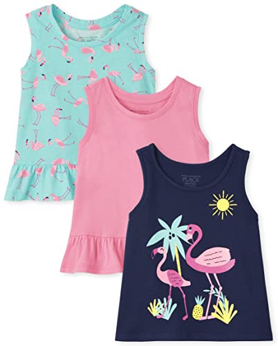 0195935597234 - THE CHILDRENS PLACE BABY AND TODDLER GIRLS SLEEVELESS FASHION TANK TOP, FLAMINGO SCENE/BRIGHT PINK/FLAMINGOES-3 PACK, 4T