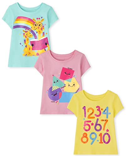 0195935598057 - THE CHILDRENS PLACE BABY GIRLS AND TODDLER SHORT SLEEVE GRAPHIC T- 3-PACK T SHIRT, NUMBERS/ SHAPES/ GIRAFFE, 18-24 MONTHS US