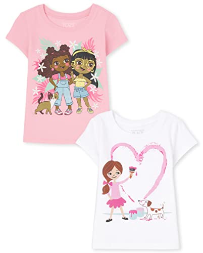 0195935598118 - THE CHILDRENS PLACE BABY TODDLER GIRLS SHORT SLEEVE GRAPHIC T-SHIRT 2-PACK, GIRL & DOG/GIRLS & CAT, 18-24 MONTHS