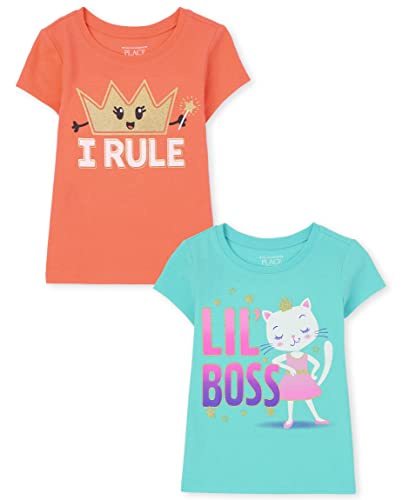 0195935598224 - THE CHILDRENS PLACE BABY TODDLER GIRLS SHORT SLEEVE GRAPHIC T-SHIRT 2-PACK, LIL BOSS/I RULE, 2T