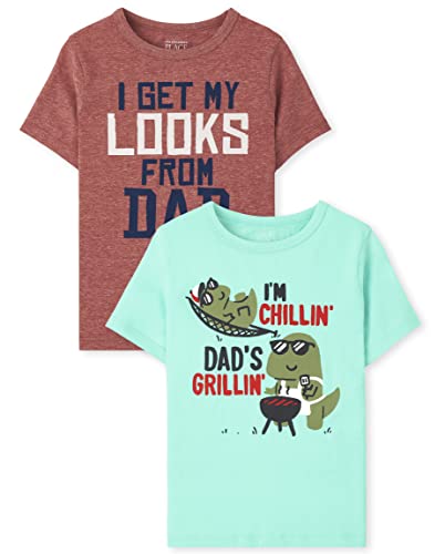 0195935603836 - THE CHILDRENS PLACE BABY TODDLER BOYS SHORT SLEEVE GRAPHIC T-SHIRT 2-PACK, IM CHILLIN DADS GRILLIN/I GET MY LOOKS FROM MY DAD, 12-18 MONTHS
