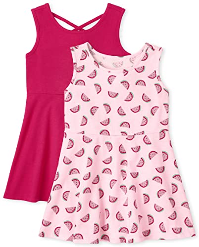 0195935629249 - THE CHILDRENS PLACE BABY AND TODDLER GIRLS SLEEVELESS FASHION SKATER DRESS, WATERMELON/ROSE MIST-2 PACK, 12-18 MONTHS