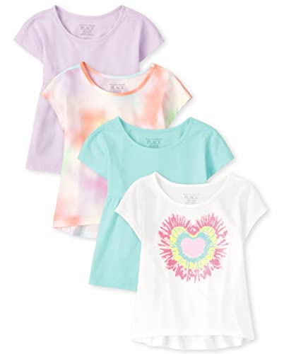 0195935635943 - THE CHILDRENS PLACE BABY AND TODDLER GIRLS SHORT SLEEVE FASHION TOP, TIE DYE/IRIS POP/HEART/AZUREUS-4 PACK, 5T