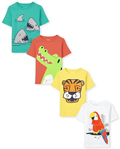 0195935636179 - THE CHILDRENS PLACE BABY TODDLER BOYS SHORT SLEEVE GRAPHIC T-SHIRT 4-PACK, SHARK/PARROT/ALLIGATOR/TIGER, 12-18 MONTHS