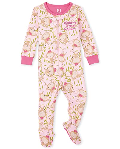 0195935771962 - THE CHILDRENS PLACE BABY SINGLE AND TODDLER GIRLS SNUG FIT 100% COTTON ZIP-FRONT ONE PIECE FOOTED PAJAMA, ALLOVER MONKEY, 0-3 MONTHS