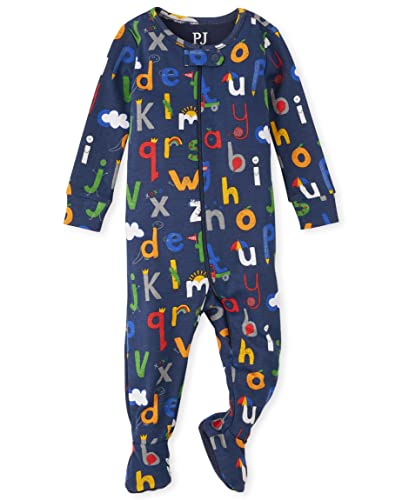 0195935772303 - THE CHILDRENS PLACE BABY SINGLE AND TODDLER SNUG FIT 100% COTTON ZIP-FRONT ONE PIECE FOOTED PAJAMA, ALLOVER ALPHABET, 9-12 MONTHS