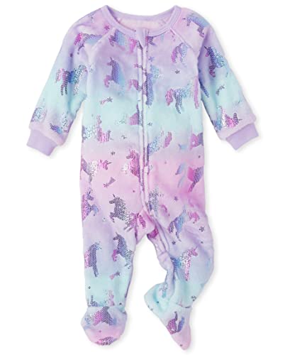 0195935773423 - THE CHILDRENS PLACE BABY SINGLE AND TODDLER GIRLS FLEECE ZIP-FRONT ONE PIECE FOOTED PAJAMA, ALLOVER UNICORN, 0-3 MONTHS