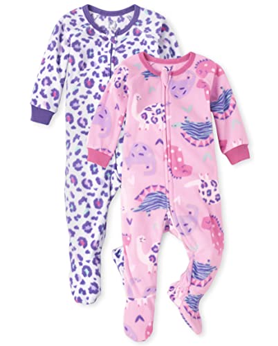 0195935783439 - THE CHILDRENS PLACE BABY 2 PACK AND TODDLER GIRLS FLEECE ZIP-FRONT ONE PIECE FOOTED PAJAMA, DINO/LEOPARD, 3-6 MONTHS