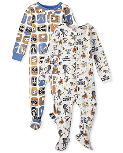 0195935783668 - THE CHILDRENS PLACE BABY 2 PACK AND TODDLER SNUG FIT 100% COTTON ZIP-FRONT ONE PIECE FOOTED PAJAMA, FAMILY ROCKS/ANIMAL, 12-18 MONTHS