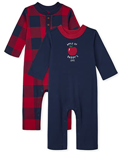 0195935814171 - THE CHILDRENS PLACE BABY BOYS 2 PACK ROMPERS, PACK OF TWO, APPLE OF DADDYS EYE/RED PLAID, 6-9 MONTHS