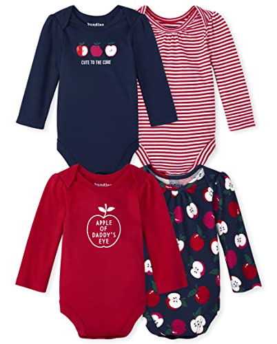 0195935814522 - THE CHILDRENS PLACE BABY 4 PACK LONG SLEEVE 100% COTTON BODYSUITS, RED APPLE/APPLES/STRIPES/CUTE TO THE CORE, 12-18 MONTHS