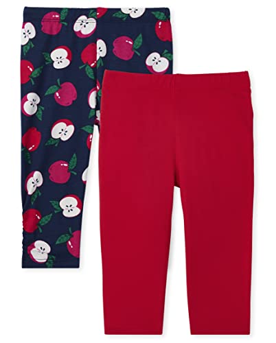 0195935815123 - THE CHILDRENS PLACE BABY GIRLS 2 PACK LEGGING PANTS, APPLES/SOLID RUBY, 6-9 MONTHS
