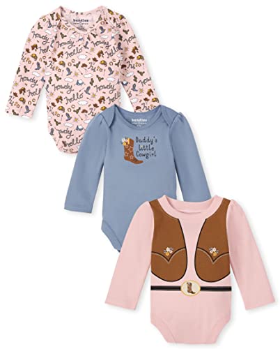 0195935815314 - THE CHILDRENS PLACE BABY 3 PACK LONG SLEEVE 100% COTTON BODYSUITS, COWGIRL/WESTERN DOODLE/DADDYS LITTLE COWGIRL, 3-6 MONTHS