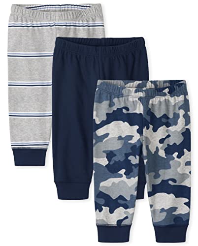 0195935822176 - THE CHILDRENS PLACE BABY BOYS 3 PACK COTTON PANTS, TIDAL/STRIPED/CAMO, 3-6 MONTHS
