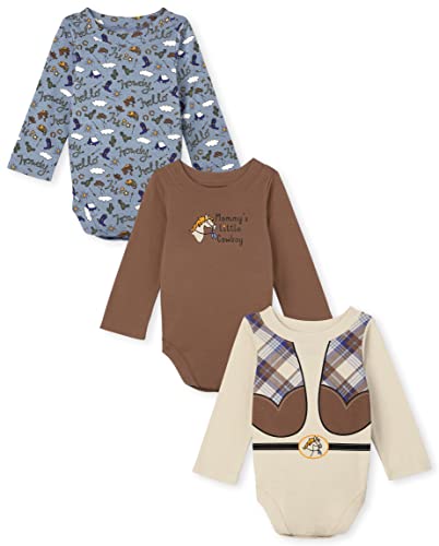 0195935822664 - THE CHILDRENS PLACE BABY 3 PACK LONG SLEEVE 100% COTTON BODYSUITS, COWBOY/WESTERN/MOMMYS LITTLE COWBOY, 0-3 MONTHS
