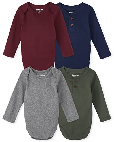 0195935823296 - THE CHILDRENS PLACE BABY LONG SLEEVE 100% COTTON BODYSUITS 4-PACK, FOREST GREEN/BURGUNDY/HEATHER GRAY/TIDAL 4 PACK, PREEMIE