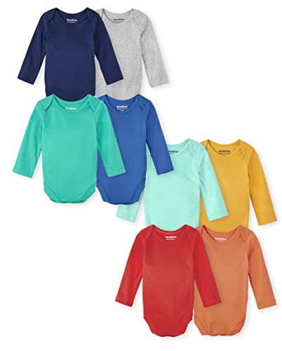 0195935823449 - THE CHILDRENS PLACE BABY 8 PACK LONG SLEEVE 100% COTTON BODYSUITS, RED/ORANGE/YELLOW/PALE BLUE/AQUAMARINE/ROYAL BLUE/TIDAL/HT. GRAY, PREEMIE
