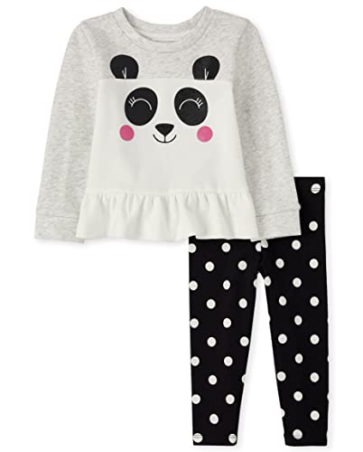 0195935825818 - THE CHILDRENS PLACE BABY SINGLE AND TODDLER GIRLS LONG SLEEVE SHIRT AND LEGGINGS SET, BLACK DOTS & PANDA, 3T