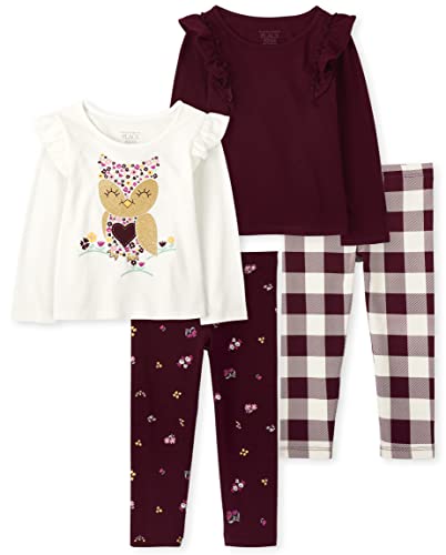 0195935826020 - THE CHILDRENS PLACE BABY 2 PACK AND TODDLER GIRLS LONG SLEEVE SHIRT AND LEGGINGS SET, WHITE CAT/SUGAR BEET PLAID, 2T