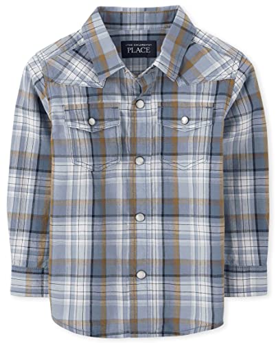 0195935827850 - THE CHILDRENS PLACE BABY TODDLER BOYS LONG SLEEVES COTTON POPLIN BUTTON DOWN SHIRT, LAKE BLUE PLAID, 2T