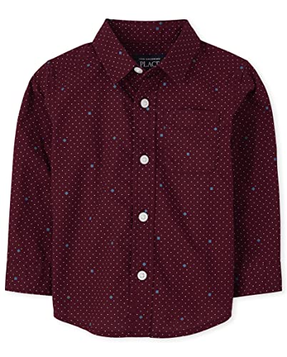 0195935855020 - THE CHILDRENS PLACE BABY TODDLER BOYS LONG SLEEVES COTTON POPLIN BUTTON DOWN SHIRT, DOTTED REDWOOD, 9-12 MONTHS