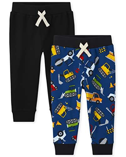 0195935897945 - THE CHILDRENS PLACE BABY TODDLER BOYS JOGGER PANTS 2 PACK, CONSTRUCTION VEHICLES/SOLID BLACK, 18-24 MONTHS