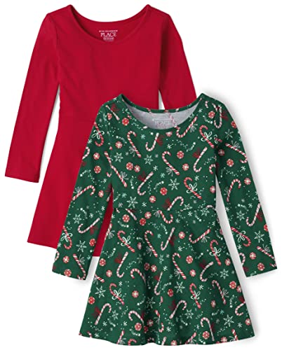 0195935951180 - THE CHILDRENS PLACE BABY 2 PACK AND TODDLER GIRLS LONG SLEEVE FASHION SKATER DRESSES, SPRUCESHAD, 18-24 MONTHS